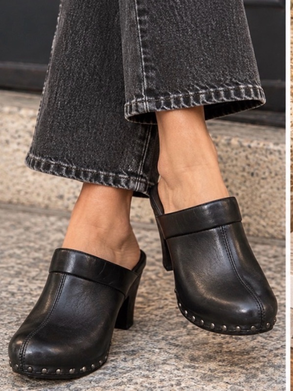 Dansko Black Leather Studded Heeled Clogs Mules 39 (8.5-9) Lagenlook Scandi fall